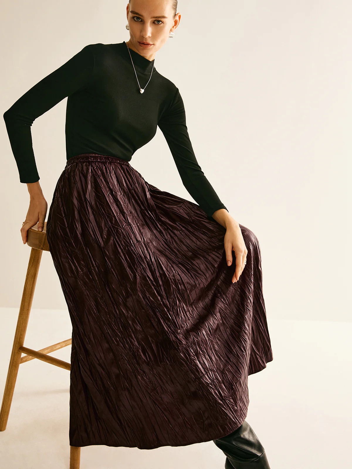 Elastic Waist Faux Leather Skirt | Commense