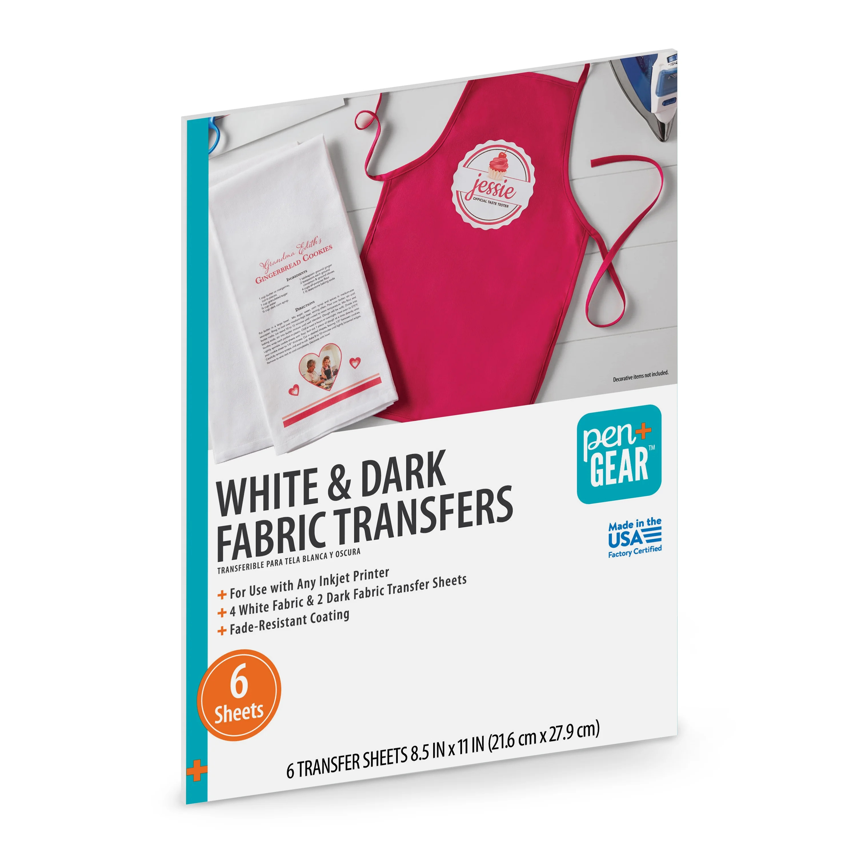 Pen+Gear White & Dark Fabric Transfer Paper, Inkjet Printable, 8.5" x 11", 6 Sheets | Walmart (US)