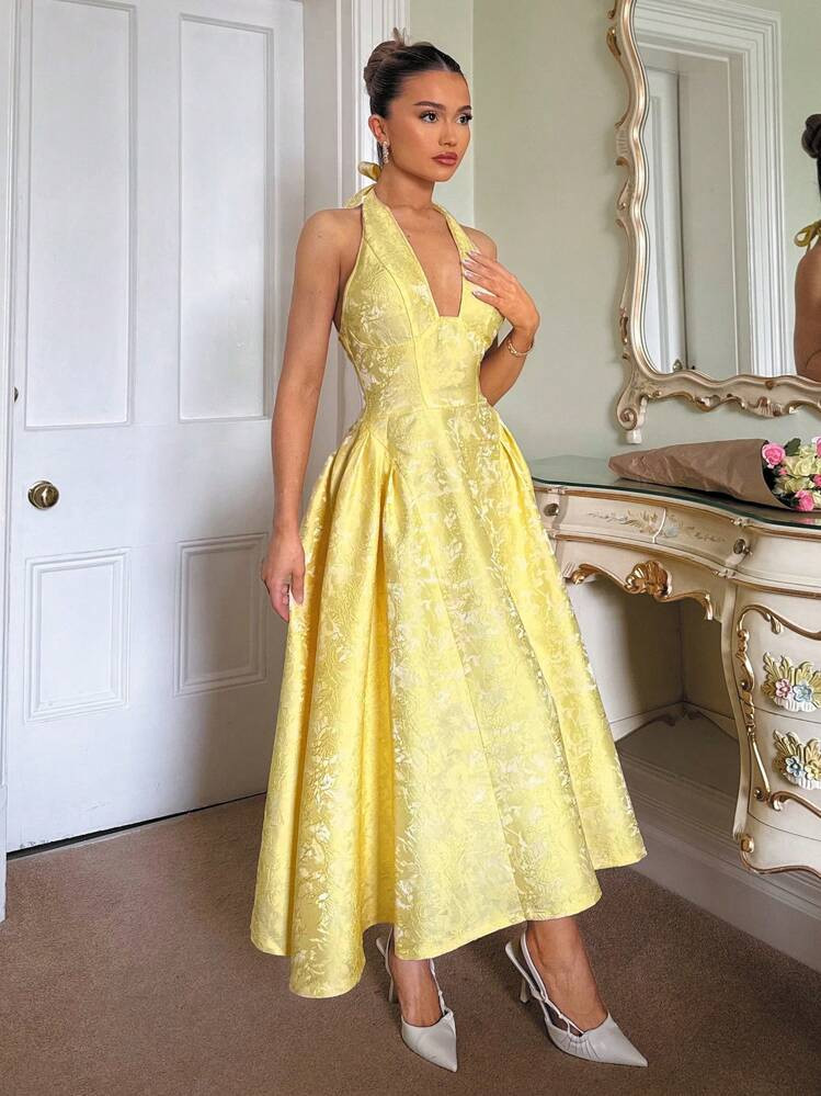 Glamine Charm Retro 3D Embossed Floral V-Neck Sleeveless Flare Dress For Women Woman Dress Prom Dresses For Woman Women Formal Prom Dresses For Ladies Prom Dresses For Women,Resort Dresses For Women | SHEIN