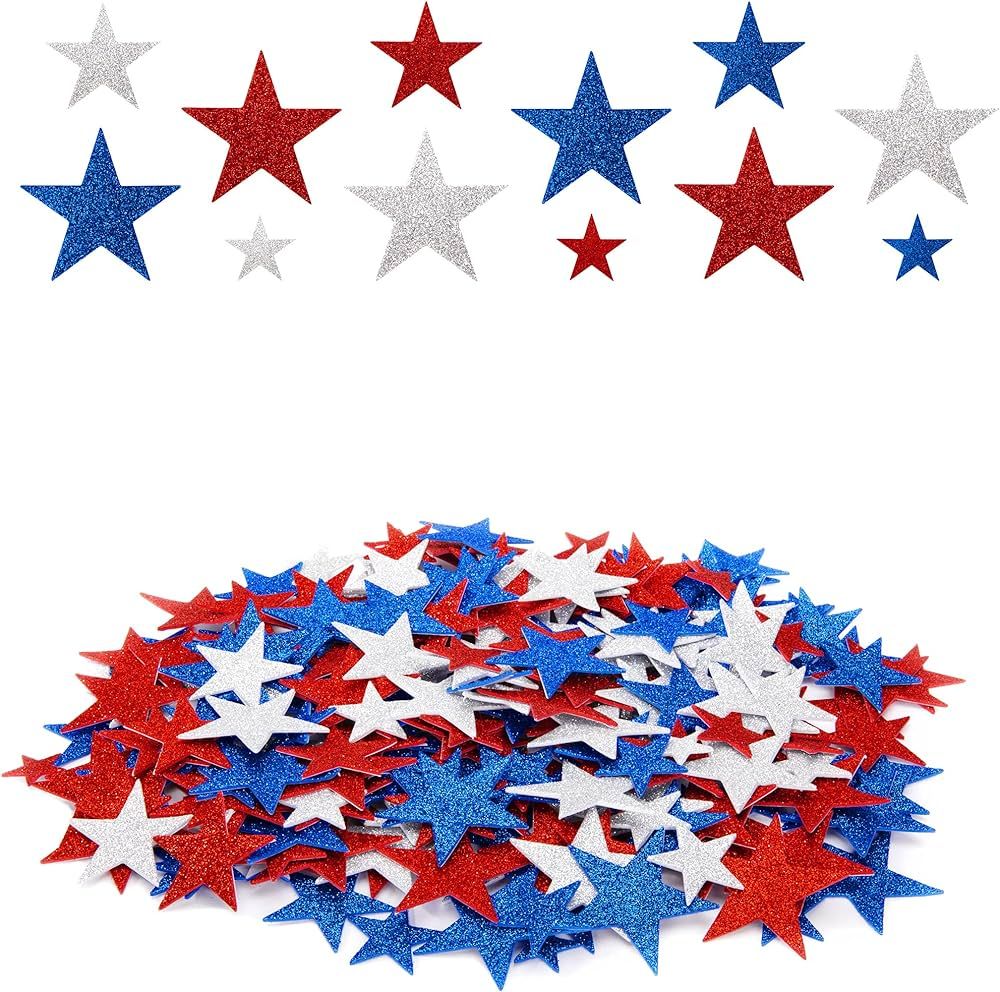 SHANGXING 250 Pcs Patriotic Foam Stars Stickers- 3 Colors Self Adhesive Star Shape Glitter Foam S... | Amazon (US)