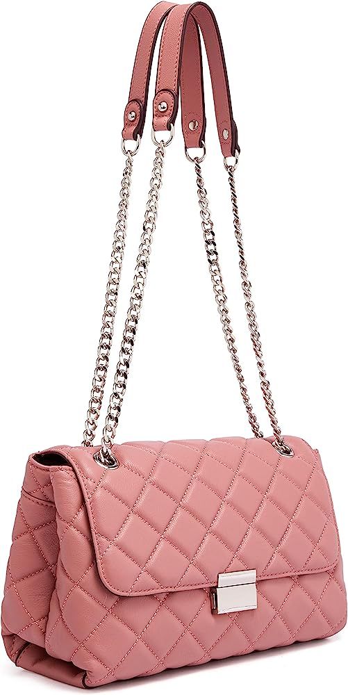 Quilted Leather Handbags Classical Shoulder Crossbody Purse with Metal Chain Strap | Amazon (US)