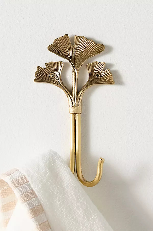 Gingko Leaf Brass Bath Hook | Anthropologie (US)