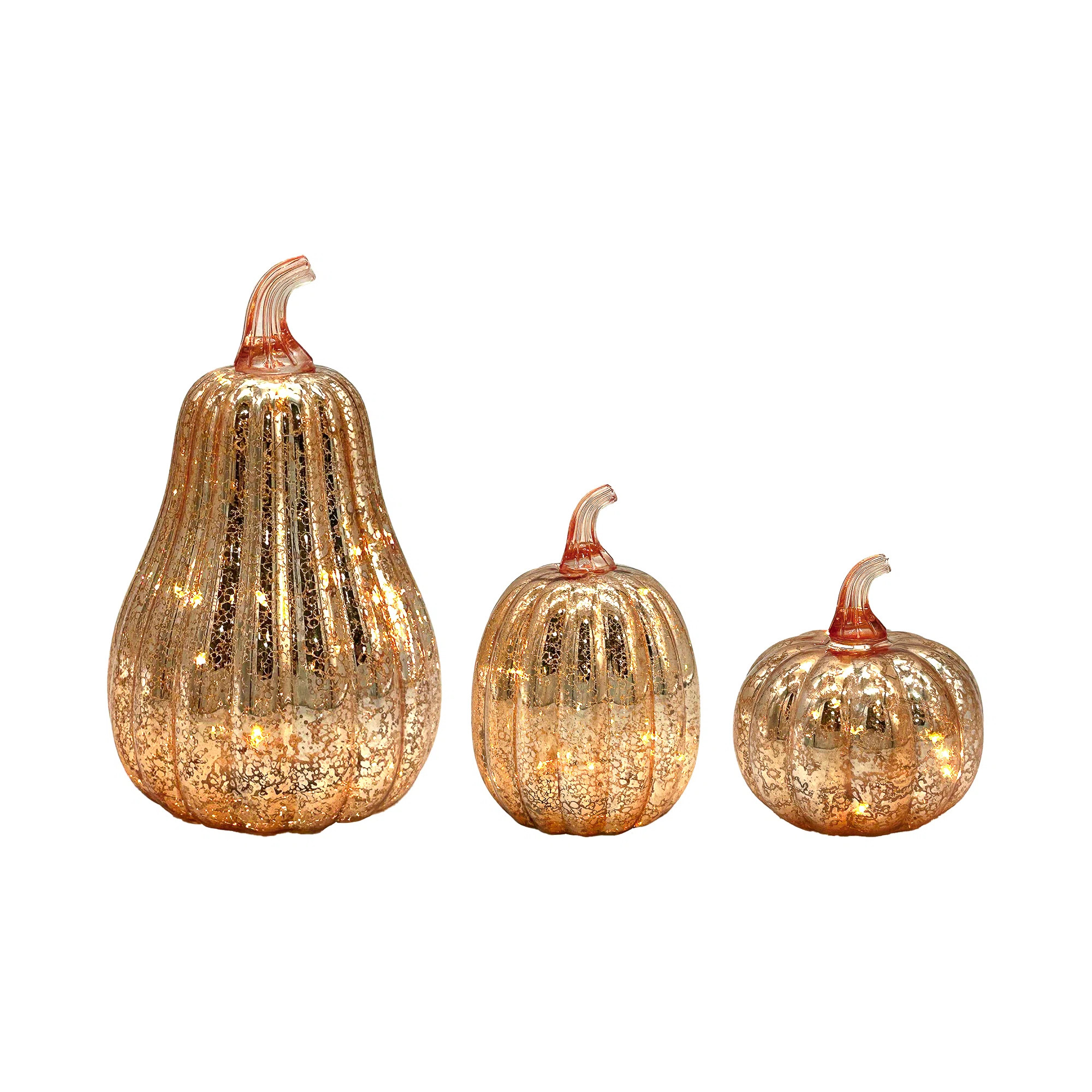 Battery-operated Gold Mercury Glass Pumpkins (3ct) | Wayfair North America