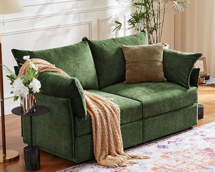 ABCASA Oversized Loveseat Sofa, Modern Modular Sectional Couch Green Fluffy Chenille Mid Century ... | Amazon (US)