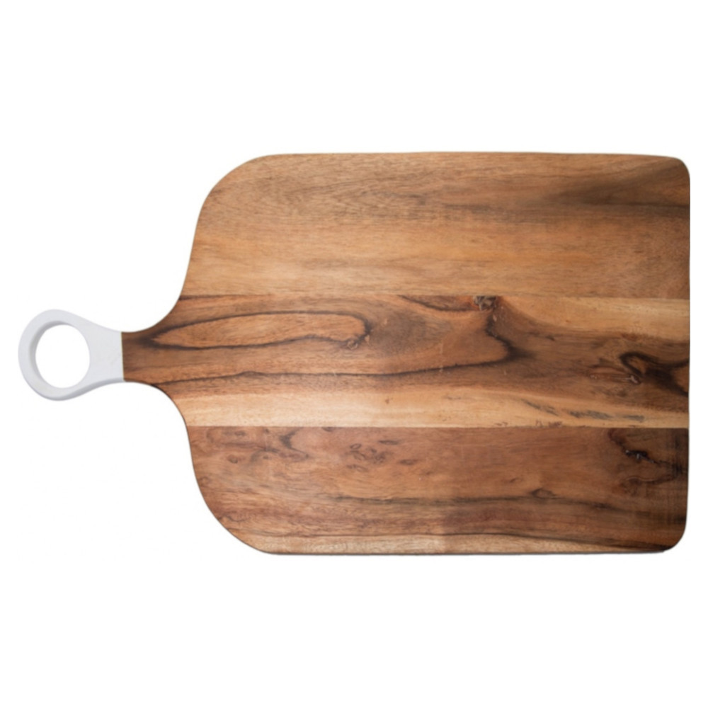 Cara Modern Classic Brown Wood White Handle Rectangular Cutting Board - Large | Kathy Kuo Home