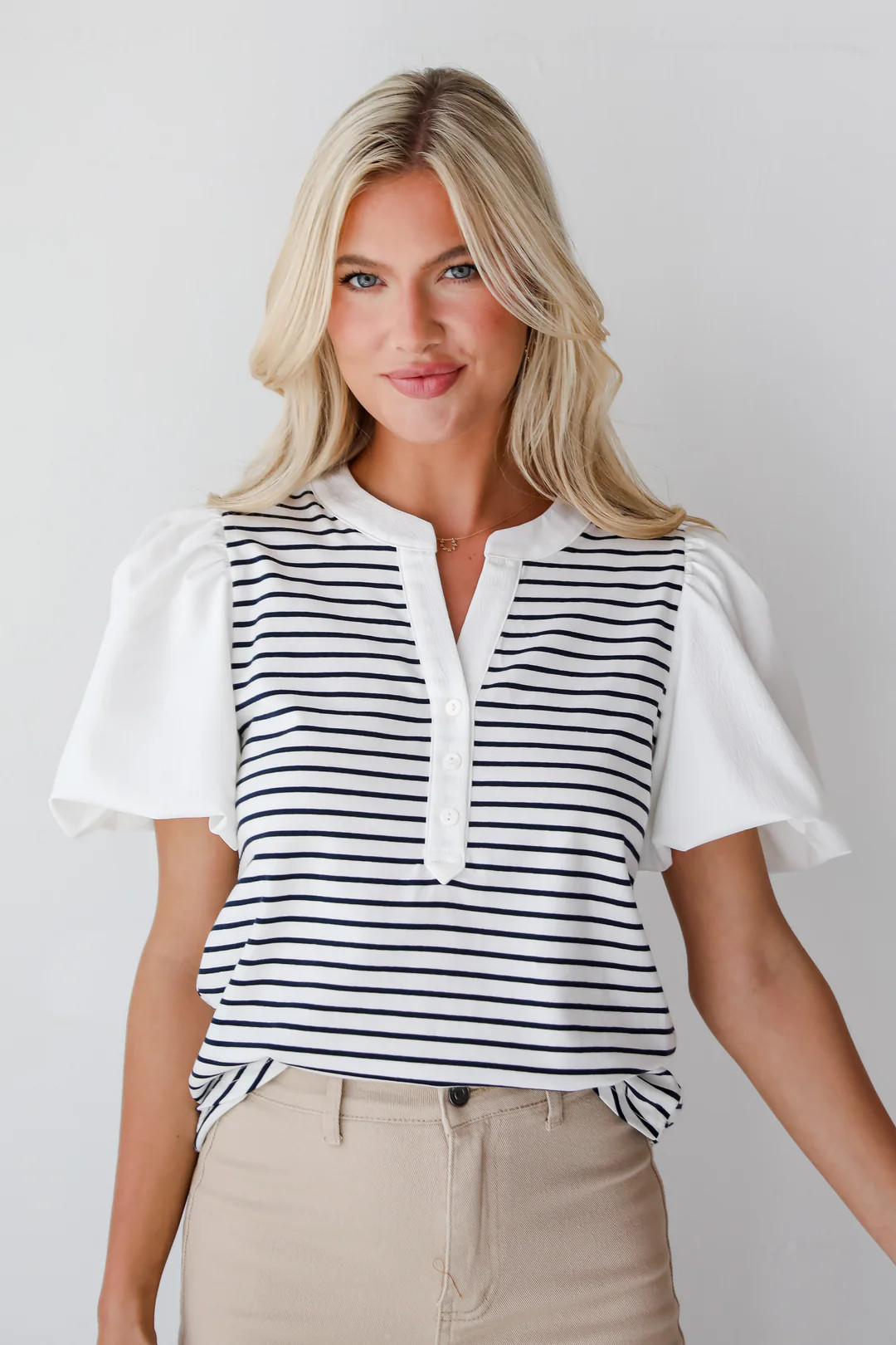 Sweet Loveliness Off White Striped Top | Dress Up