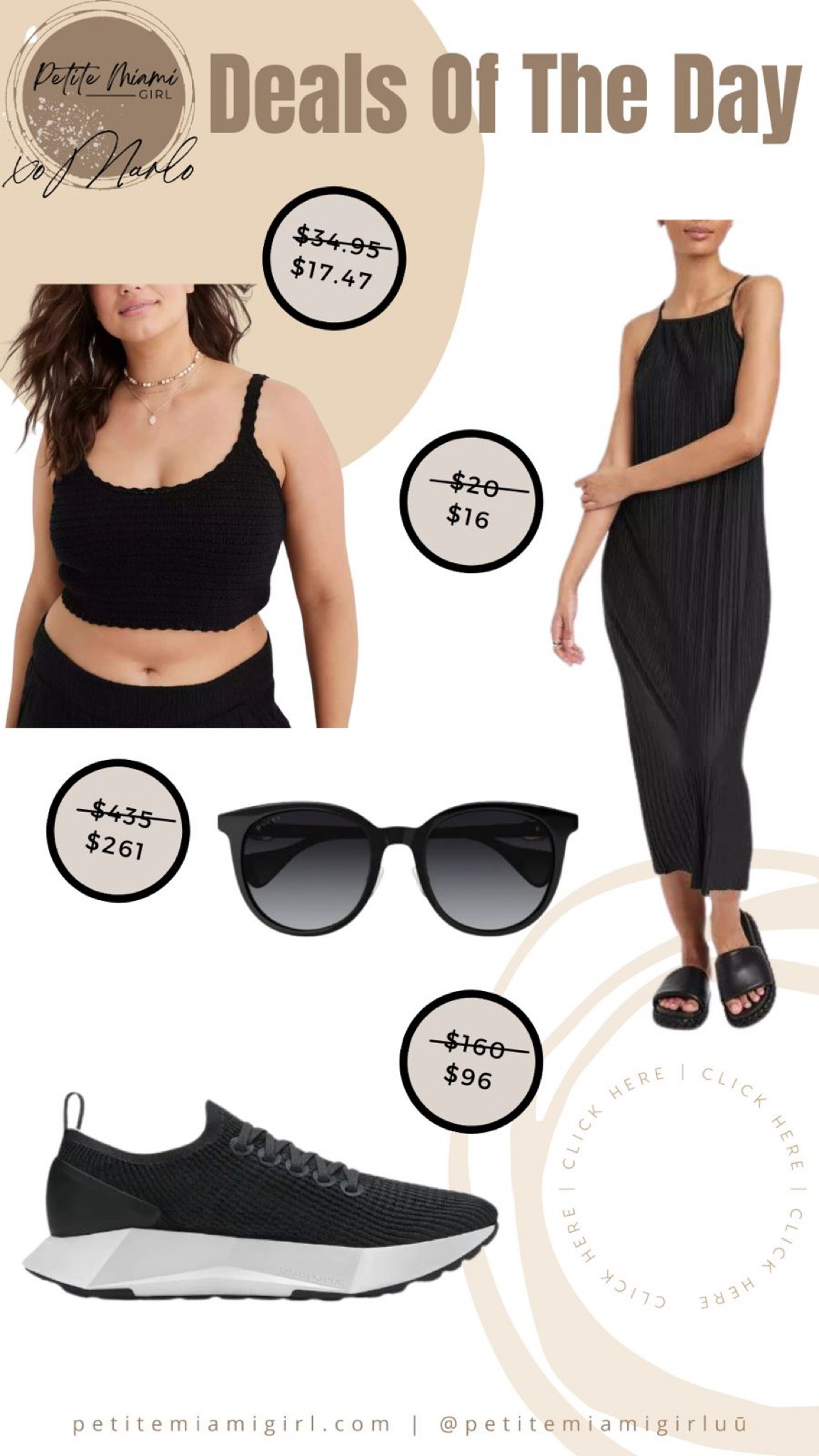 Deals of the day. 
Gucci Sunglasses 
Sneakers 
Clothing . 