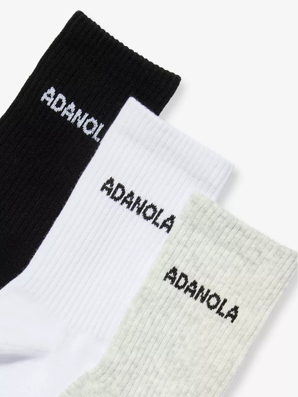 Logo-intarsia ribbed pack of three organic-cotton-blend socks | Selfridges