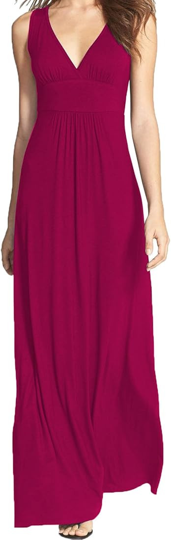 WOOSEA Women Sleeveless Deep V Neck Loose Plain Long Maxi Casual Dress | Amazon (US)