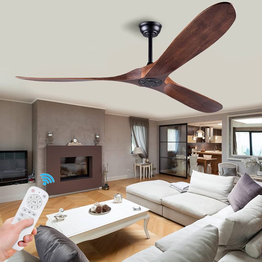 EOPETY 70” Wood Ceiling Fan Without Light, Low Profile Ceiling Fan with Remote Control Indoor O... | Amazon (US)