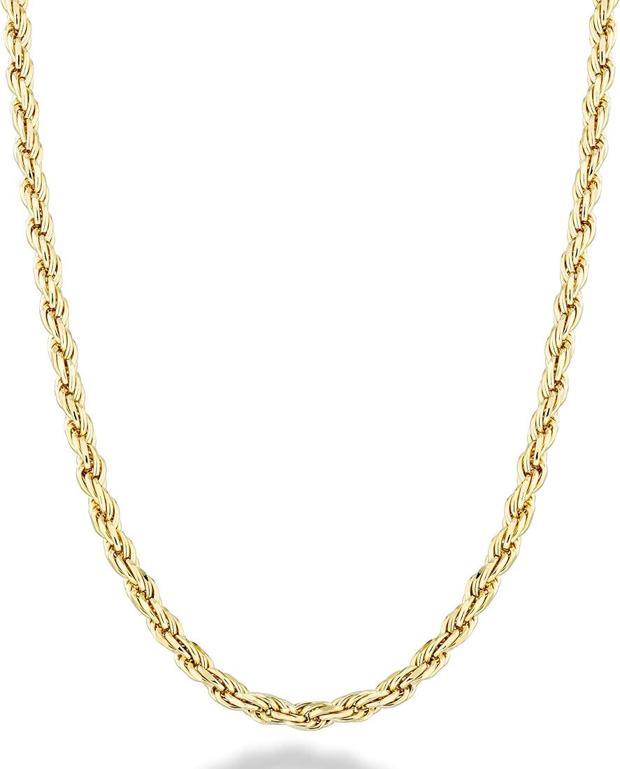 Miabella Solid 18K Gold Over Sterling Silver Italian 2mm, 3mm Diamond-Cut Braided Rope Chain Necklac | Amazon (US)