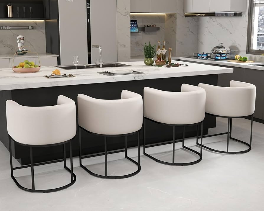 Modern Counter Height Linen Fabric Upholstered Counter Stools Set of 4, 24 '' Kitchen Island Stoo... | Amazon (US)