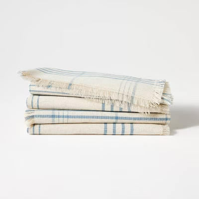 4pk Napkins Blue Plaid - Threshold™ designed with Studio McGee: Cotton & Linen, Classic Pattern... | Target