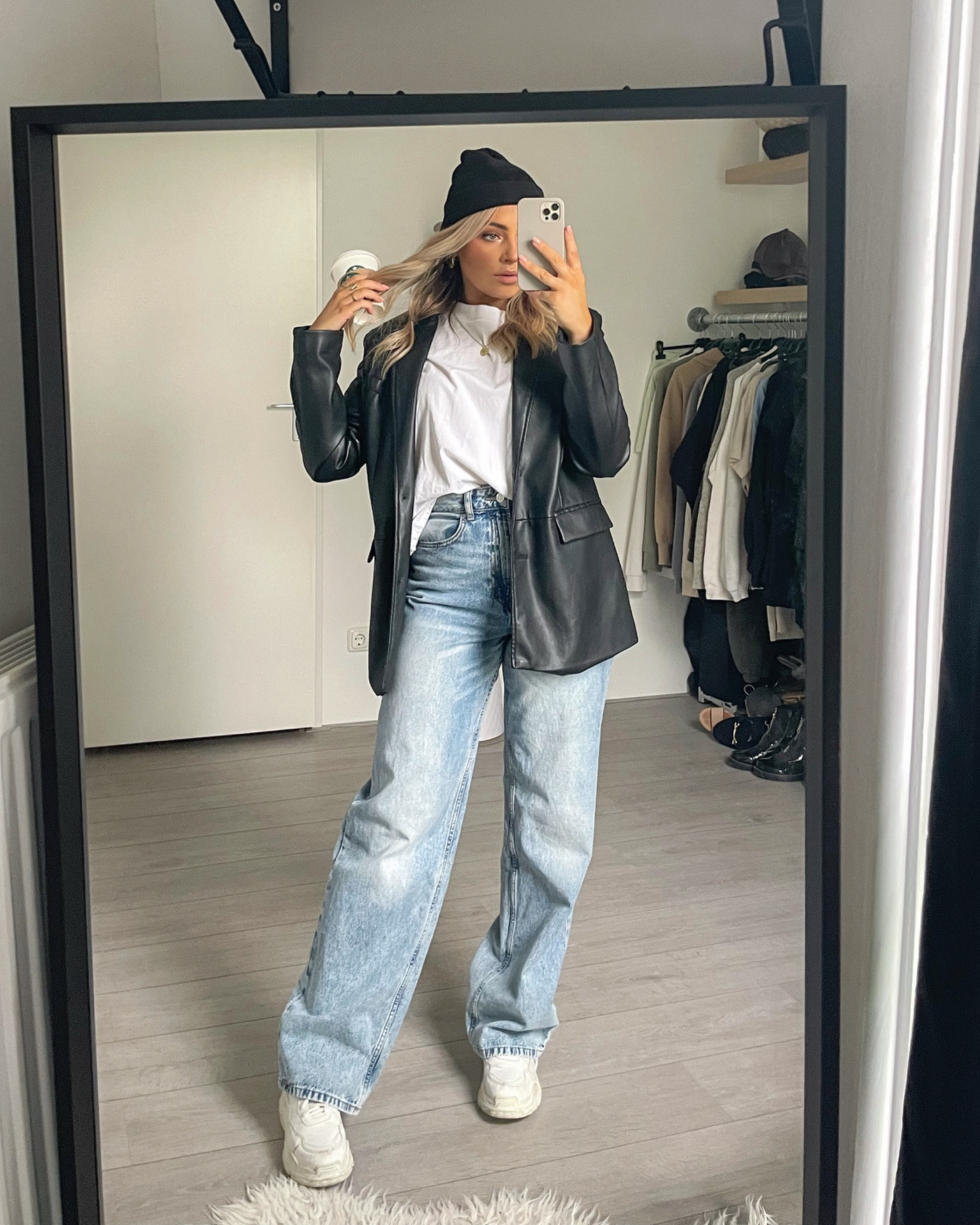 Fall look on the go:  black faux leather blazer, white oversized basic tee H&M, oversized 90s jeans H&M and chunky sneakers 

#LTKSeasonal #LTKeurope #LTKunder50