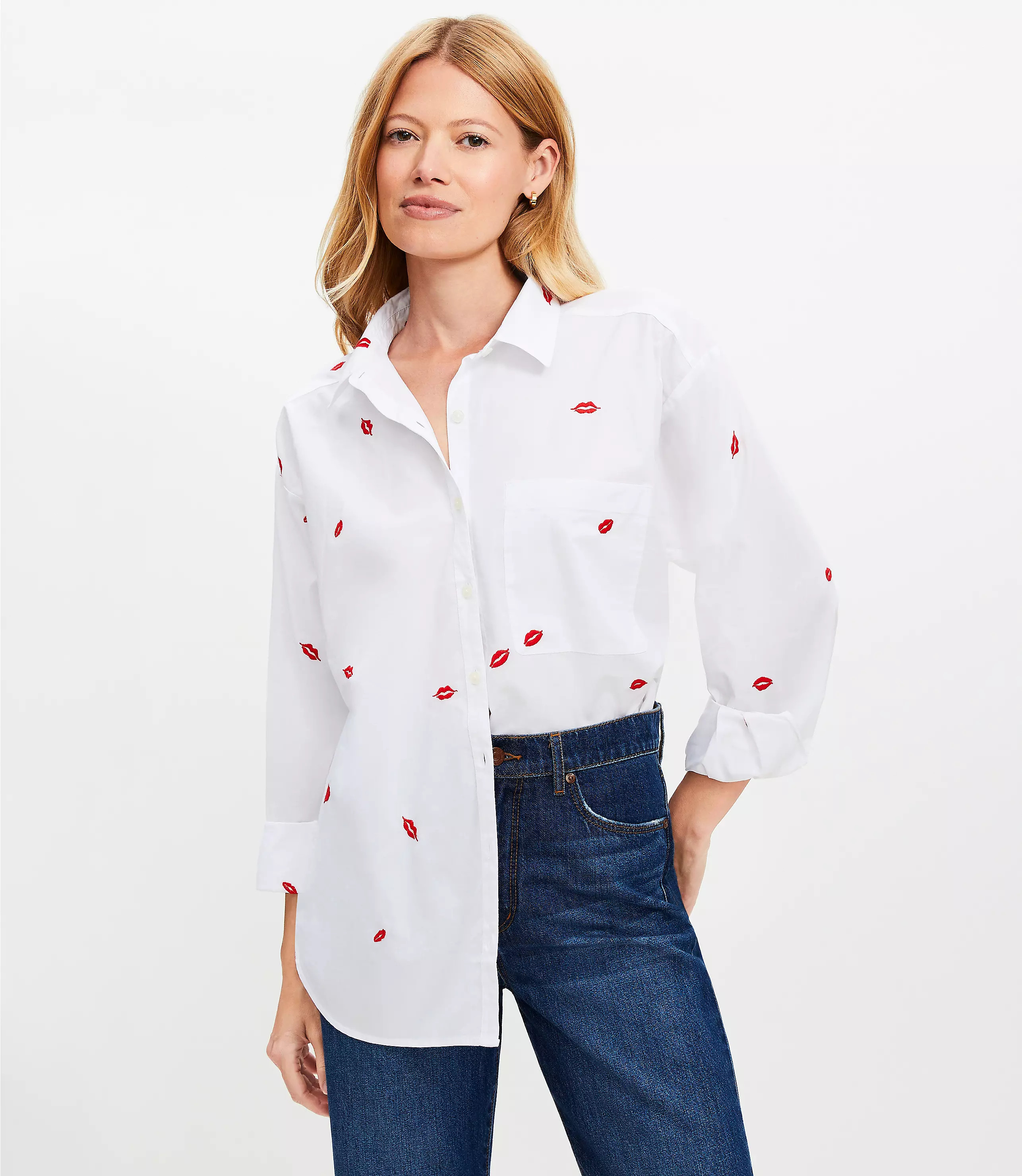 Lips Everyday Oversized Pocket Shirt | LOFT