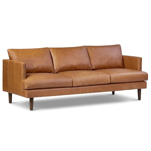 POLY & BARK Girona 88" Sofa – Cognac Tan Full-Grain Pure-Aniline Italian Leather, Feather-Down Cushions, Kiln-Dried Solid Wood Frame, Walnut Legs | Amazon (US)