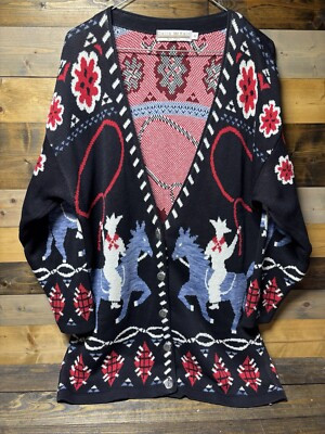 Womens Western Cowboy Woven  jacket horses lasso Cardigan M Delia McKain Vintage  | eBay | eBay US