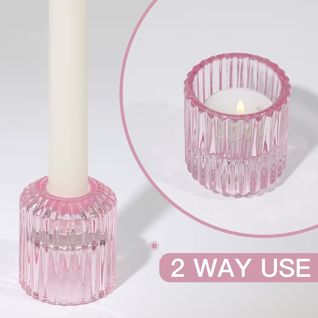 Vixdonos Ribbed Glass Taper Candlestick Holders Set of 6 Tealight Votive Candle Holder Bulk for T... | Amazon (US)