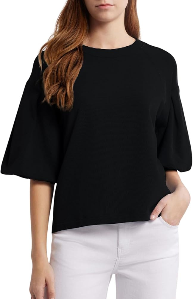 MINSURE Women Cropped Sweatshirt Tee Puff Short Sleeve Crewneck Pullover Top Solid Casual Summer ... | Amazon (US)