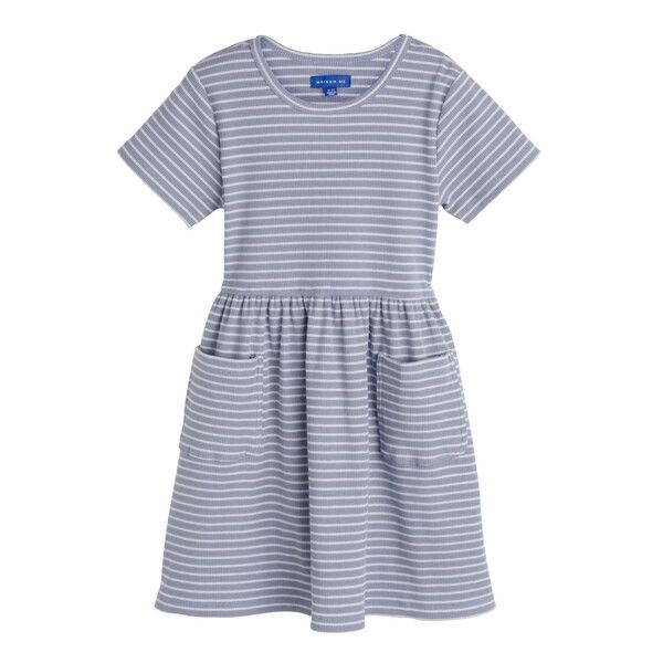 Marla Short Sleeve Ribbed Dress, Dusty Blue & Pale Blue | Maisonette
