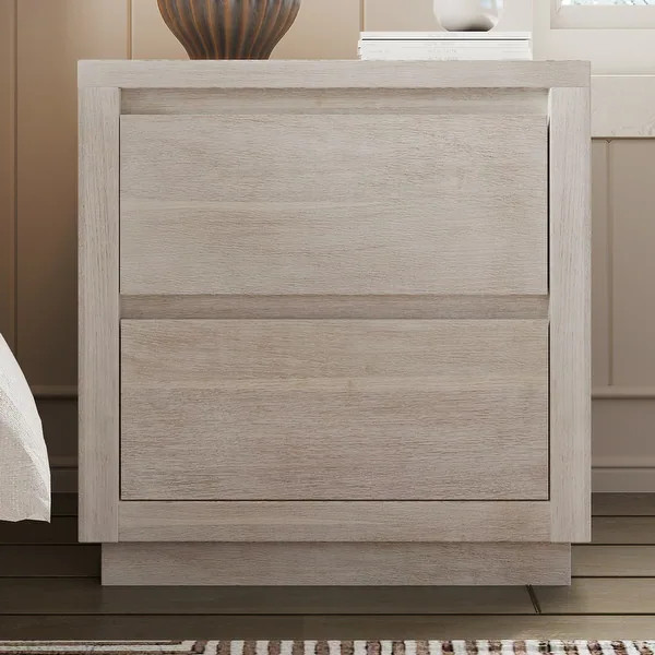 Modern Style Wood Veneer 2-Drawer Nightstand Side Table for Bedroom, Living Room, Stone Gray | Bed Bath & Beyond