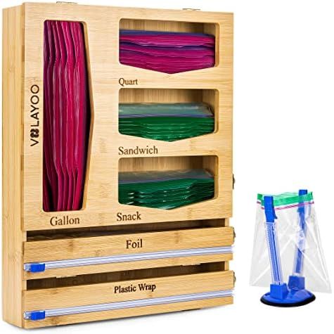 VOLAYOO Bamboo Ziplock Bags Storage Organizer for Drawer, Foil and Plastic Wrap Organizer, 3 in 1... | Amazon (US)