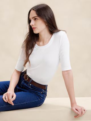 Ribbed Elbow-Sleeve T-Shirt | Banana Republic Factory