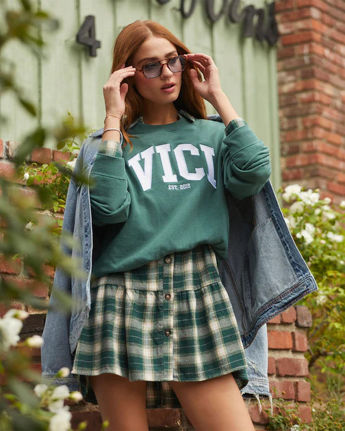 VICI Oversized Crew Neck Sweater - Green | VICI