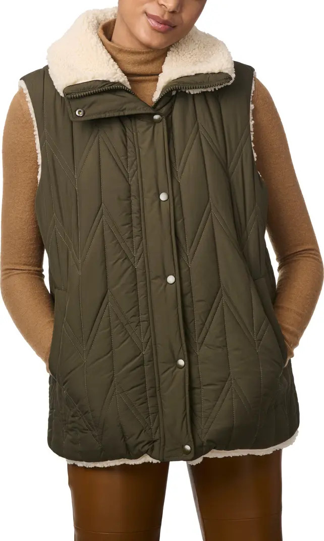 Chevron Quilted Faux Shearling Lined Recycled Polyester Reversible Vest | Nordstrom