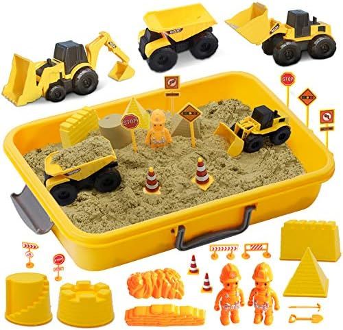 Kenlaimi Play Construction Sand Kit - Sensory Bin with 2lbs Moving Sand 3 Large Construction Truc... | Amazon (US)