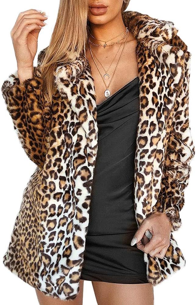 Women Warm Long Sleeve Parka Faux Fur Coat Overcoat Fluffy Top Jacket | Amazon (US)