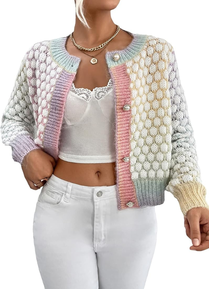 Floerns Women's Ombre Marled Knitwear Long Sleeve Button Front Cardigan Multicolor S at Amazon Wo... | Amazon (US)