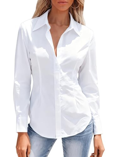 Mutitop Button Down Shirts for Women Long Sleeve Dress Shirts Wrinkle Free Collared Work Office S... | Amazon (US)