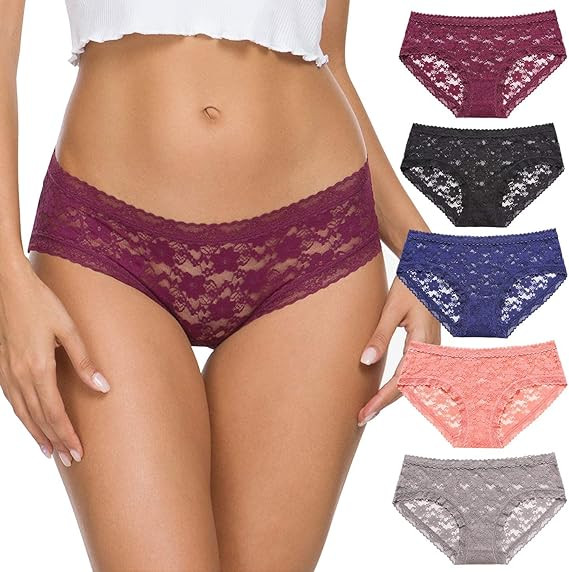 Wealurre Womens Underwear Lace Sexy Panties Bikini Panty for Women Seamless Hipster Pack | Amazon (US)