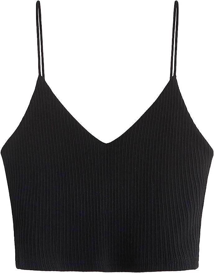 SheIn Women's Casual V Neck Sleeveless Ribbed Knit Cami Crop Top | Amazon (US)