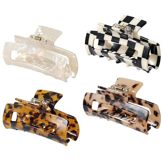 4Pcs Hair Claw Clips, Acetate Hair Banana Barrettes, French Butterfly Jaw | Hair Clips, Mermaid C... | Amazon (US)