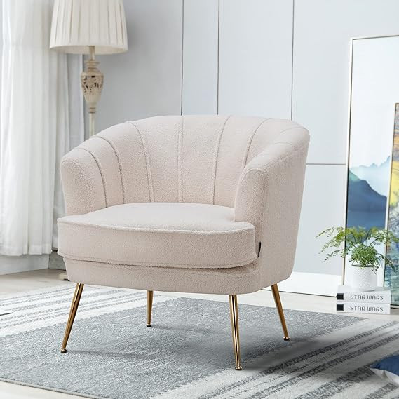 Artechworks Modern Teddy Velvet Barrel Chair Accent Armchair with Golden Legs for Living Room Bed... | Amazon (US)