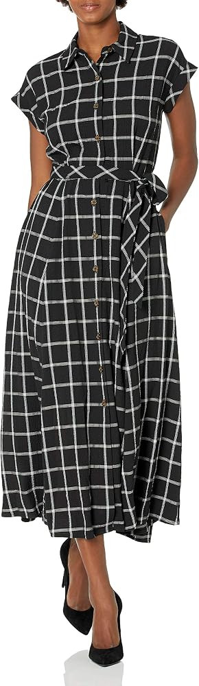 Calvin Klein Women's Short Sleeve Button Front Shirt Dress with Self Belt | Amazon (US)