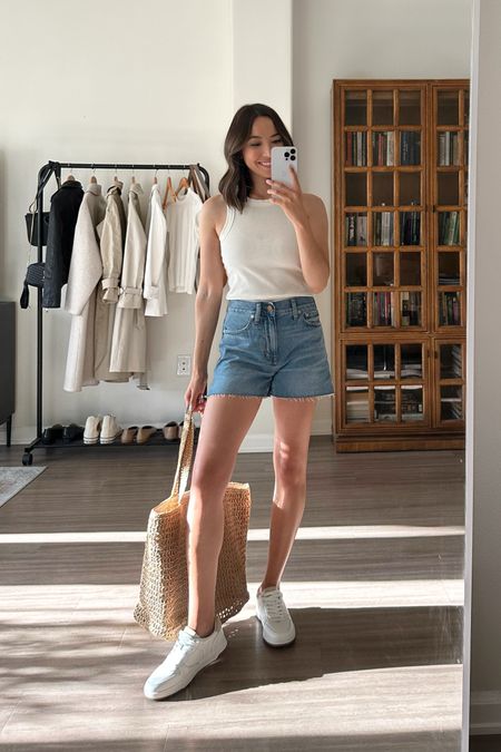Madewell Spring Stock-Up Event! 20% OFF $100+ or 30% OFF $200+ , use code: FULLBLOOM

- Madewell, spring outfit, casual outfit, tank, denim shorts, shoes, straw tote, bag, purse 

#LTKstyletip #LTKSeasonal #LTKsalealert