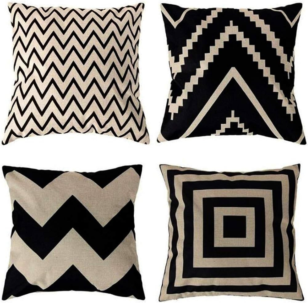 ULOVE LOVE YOURSELF Square Decorative Throw Pillows Cushion Covers Cotton Linen Black& Beige Stri... | Amazon (US)