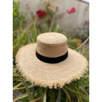 Boater Sun Hat With Ribbon Bow, Hat, Gambler Flat Top Fashion Bolero Summer Beach Straw Hats | Etsy (US)