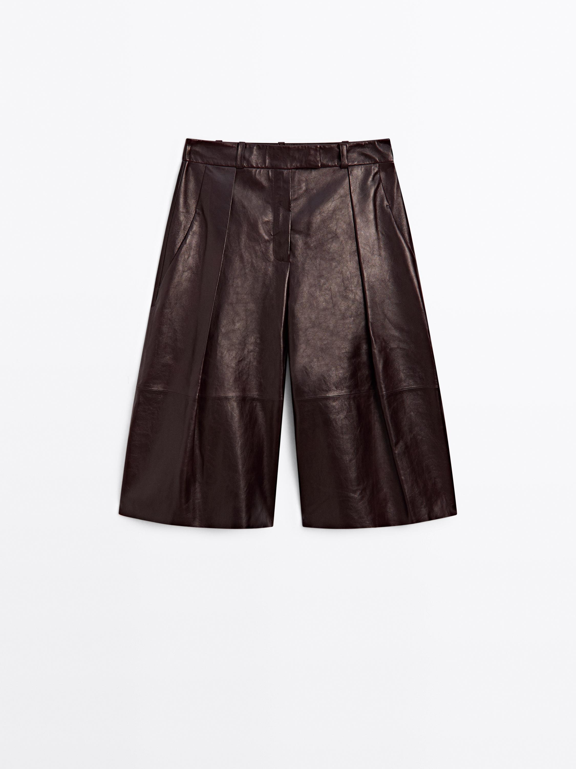 Nappa leather Bermuda shorts with darts - STUDIO | Massimo Dutti UK