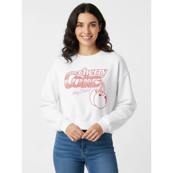 Cherry Coke Women's Cropped Boxy Graphic Sweatshirt, Sizes XXS-XXL | Walmart (US)