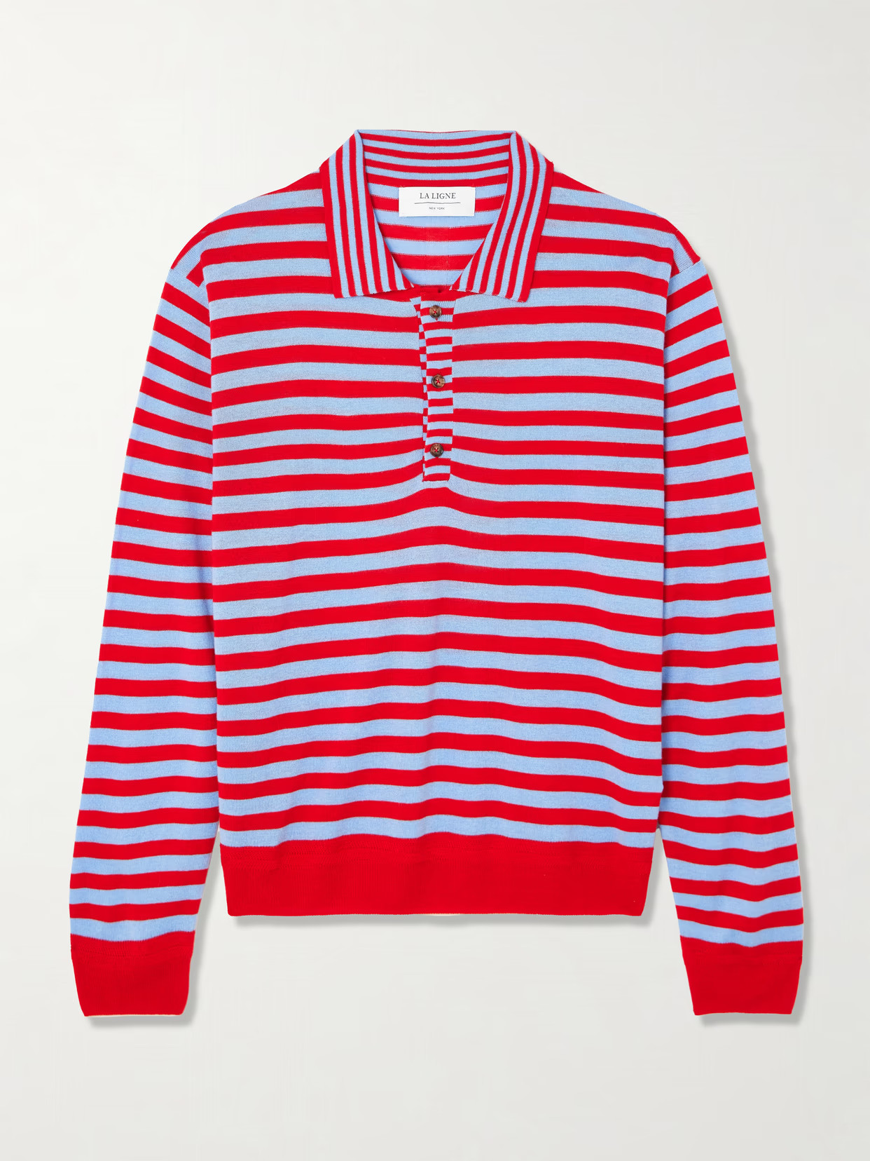 La Ligne - Ben Striped Silk, Wool And Cashmere-blend Polo Sweater - Red | NET-A-PORTER (US)