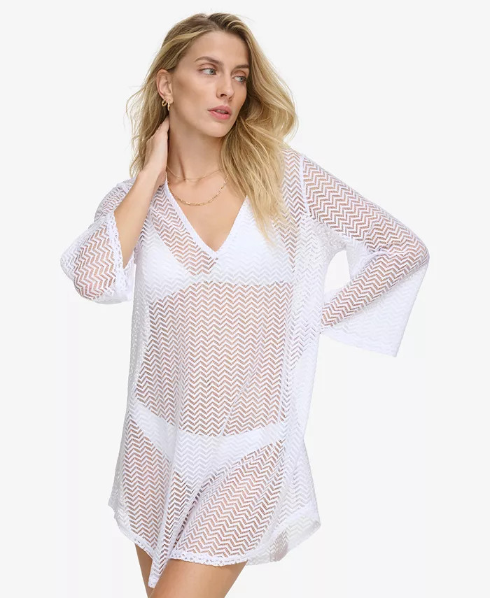 Calvin Klein Women's Zig-Zag Mesh Tunic Cover-Up - Macy's | Macy's