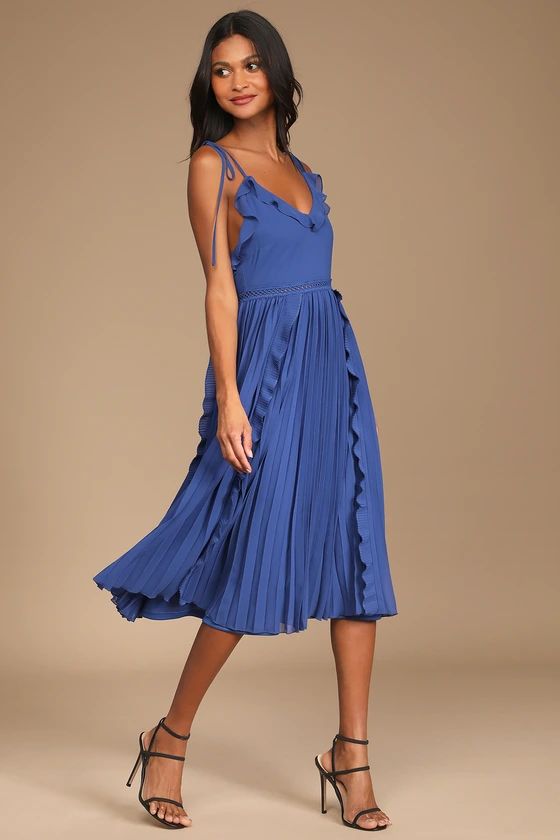 Never a Dull Moment Royal Blue Tie-Strap Pleated Midi Dress | Lulus (US)