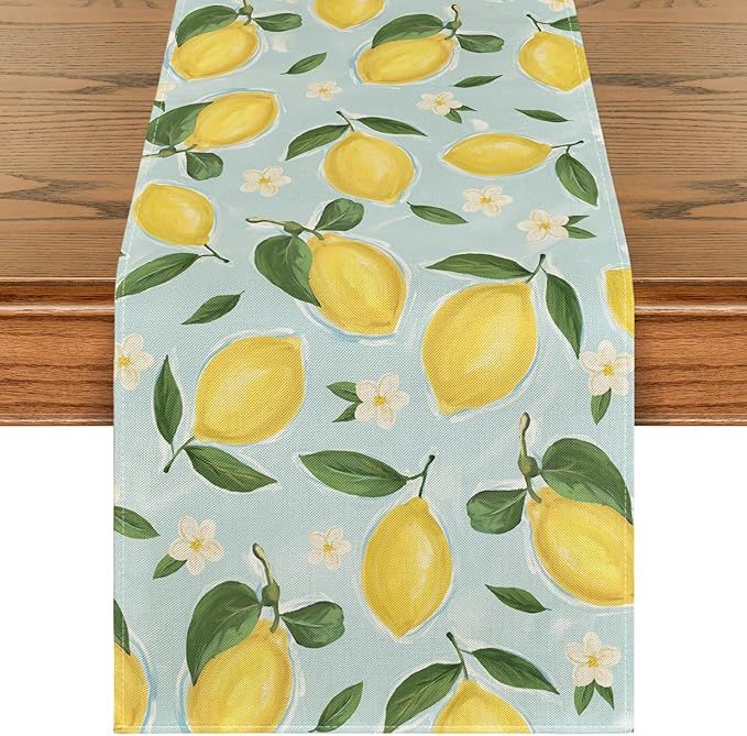 Artoid Mode Blue Lemon Flower Floral Summer Table Runner,Spring Kitchen Dining Table Decoration f... | Amazon (US)