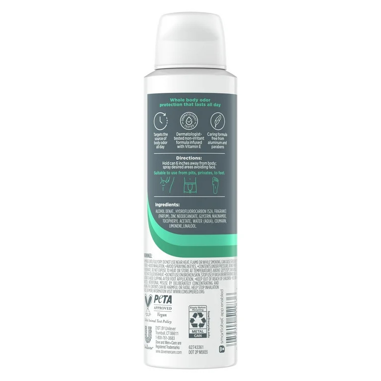 Dove Men +Care Whole Body Deo Spray Men's Deodorant, Bamboo & Aloe 4.0 oz | Walmart (US)