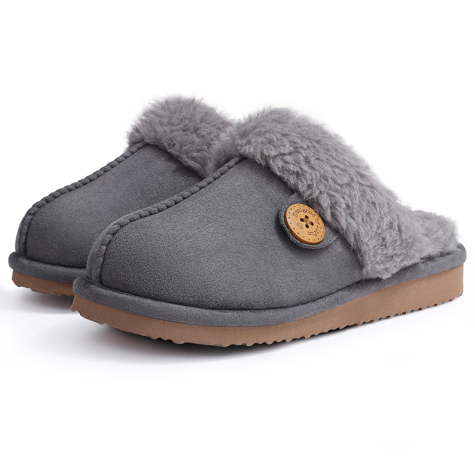 Litfun Fuzzy Slippers for Women Memory Foam Winter Warm House Shoes Indoor Outdoor, Grey, Size 6-... | Walmart (US)