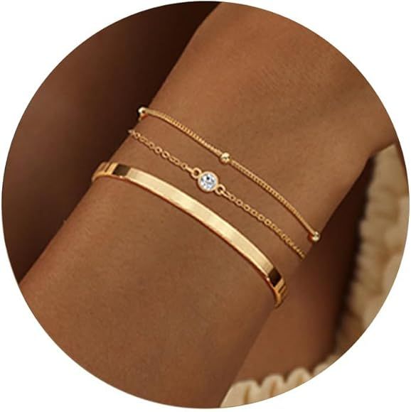 Moodear Gold Bracelet for Women 14K Real Gold Bracelet Sets for Women Dainty Snake Chain Bracelet Ad | Amazon (US)